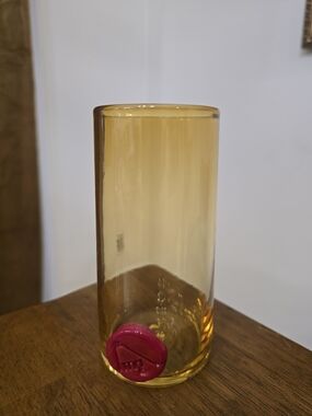 Signed Museum of Glass Tacoma 2012 Hand Blown Amber Glass Tumbler Red Seal Prunt